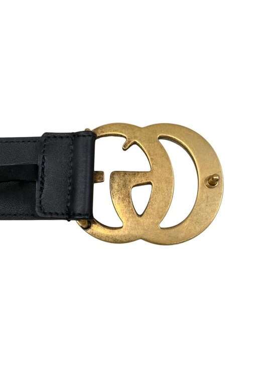 Gucci Belt GG Emblem Wide Leather Double Black Gold main image 6